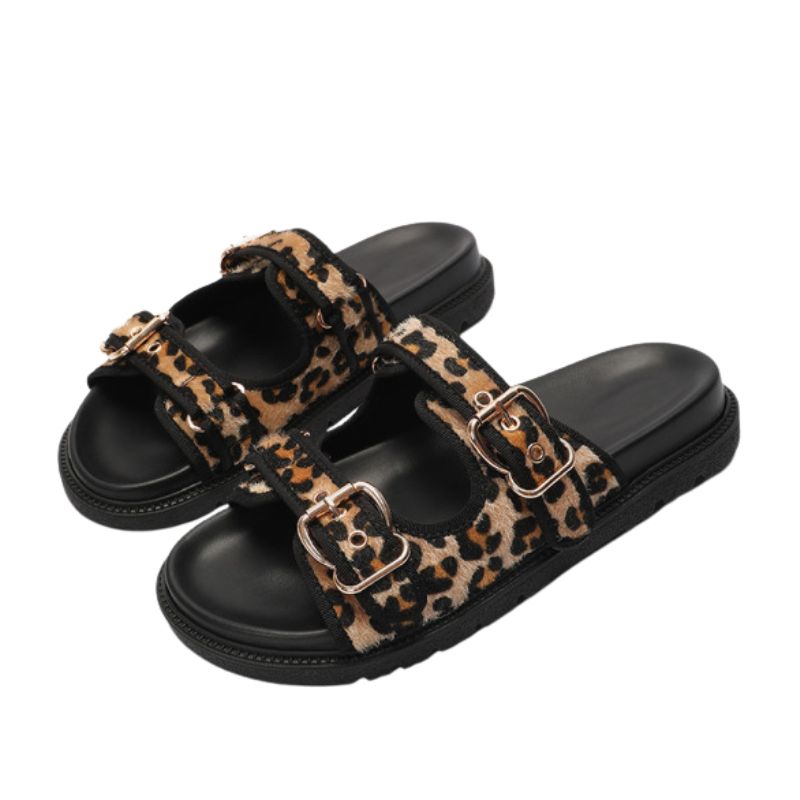 Printed Round Flat Slippers leopard