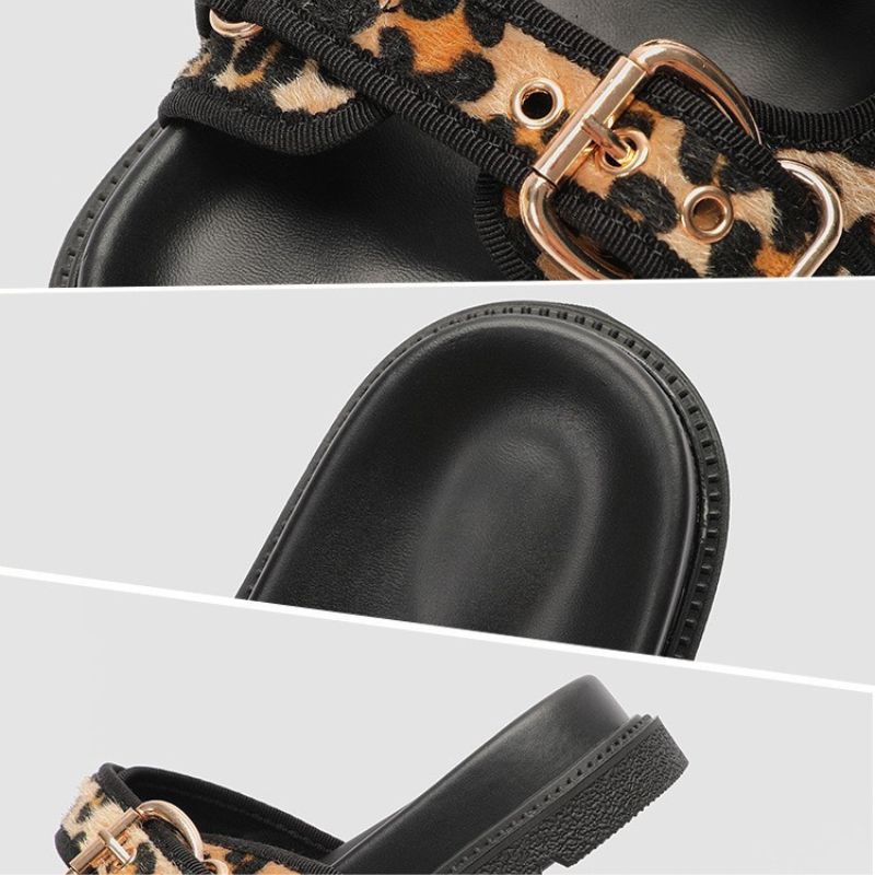 Printed Round Flat Slippers leopard