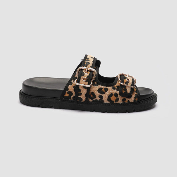 Printed Round Flat Slippers leopard