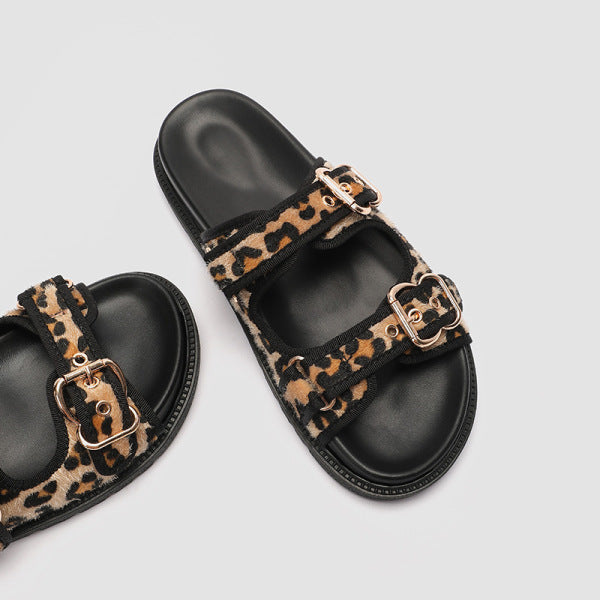 Printed Round Flat Slippers leopard