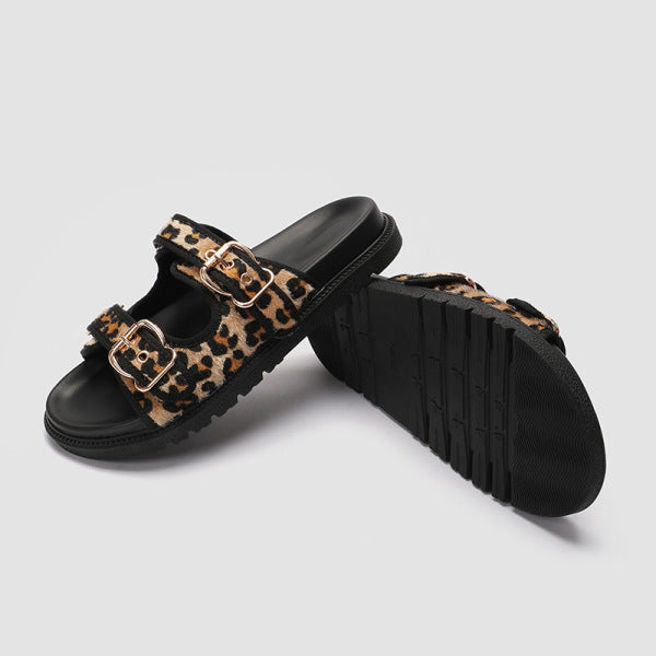 Printed Round Flat Slippers leopard