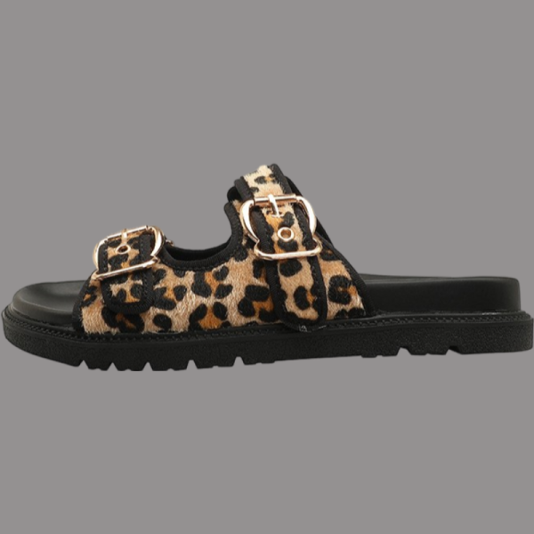Printed Round Flat Slippers leopard