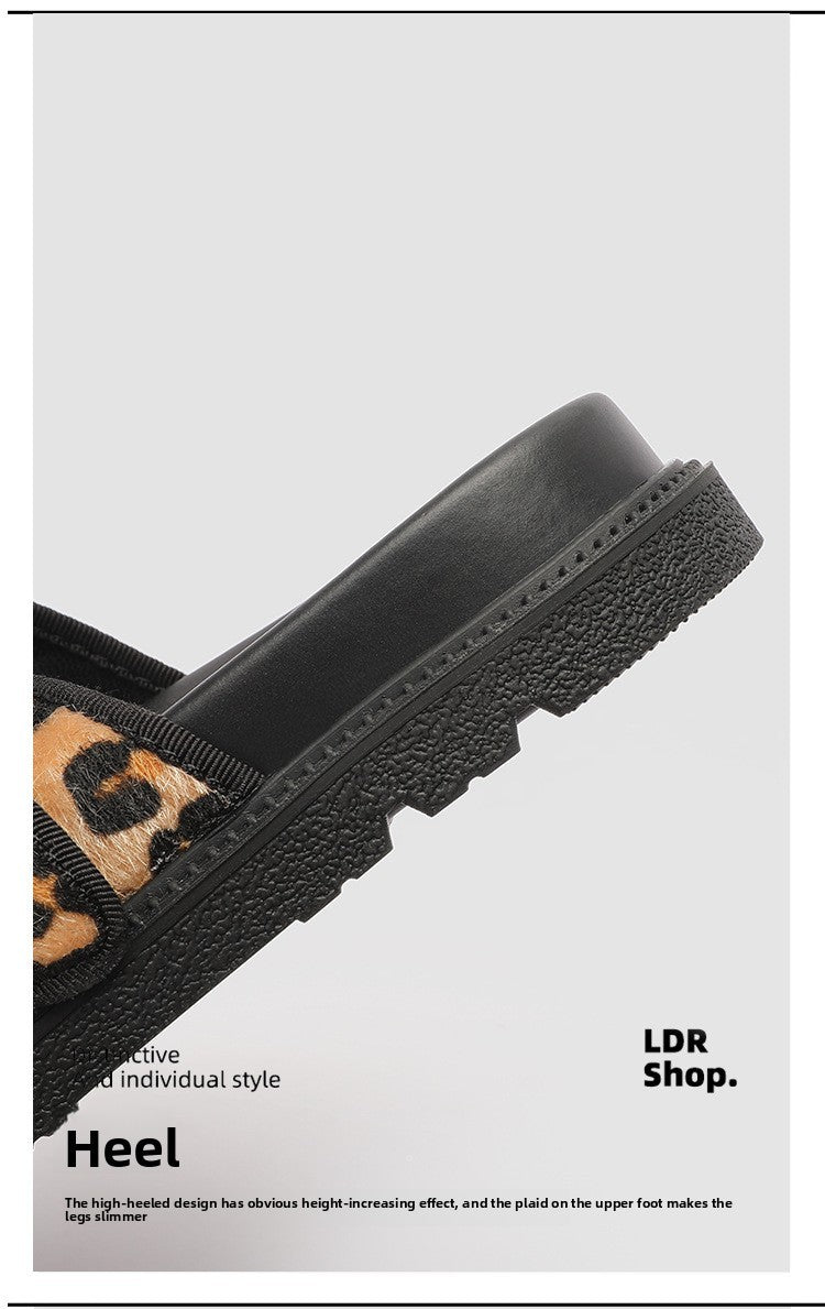 Printed Round Flat Slippers leopard