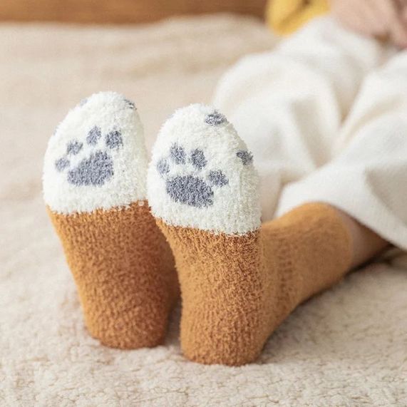 Cat Claw Coral Plush Socks
