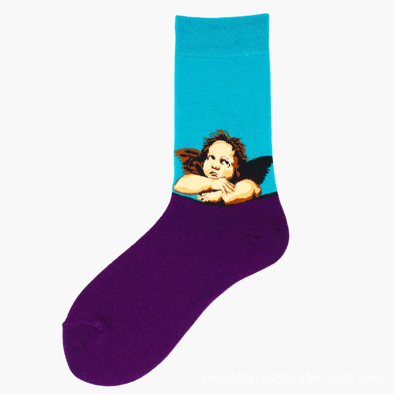 peinture personnalisée, chaussettes artistiques, dessin sur chaussettes, chaussettes uniques, art portable, angel,