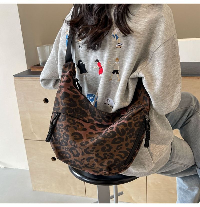 Leopard-Print Canvas Commuter Bag