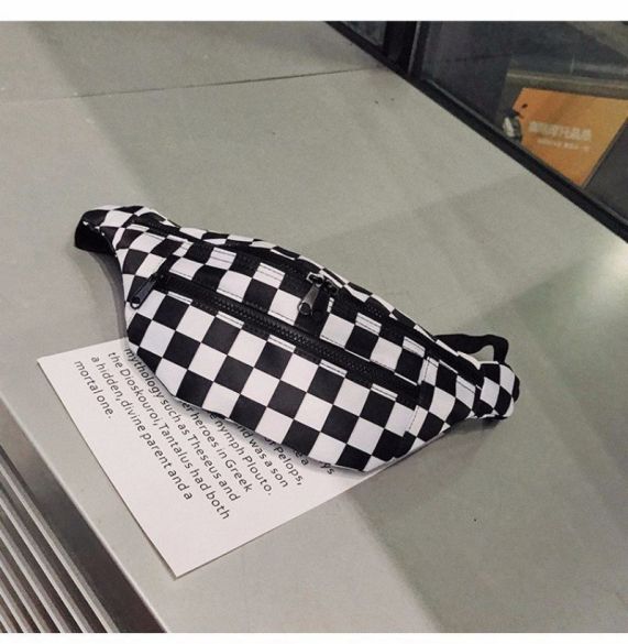 Black And White Plaid Fanny Pack