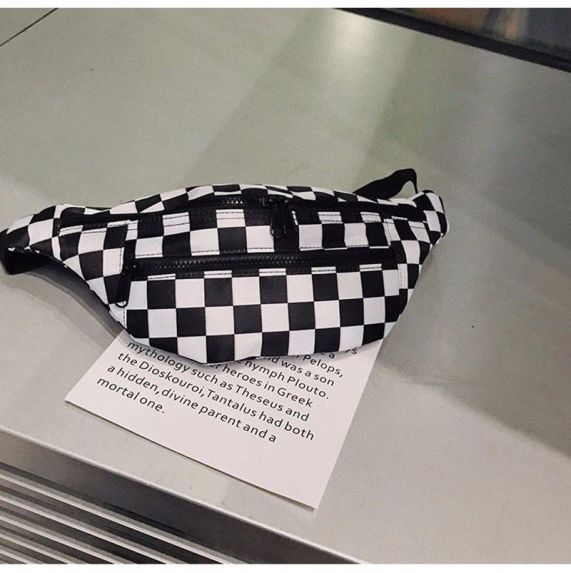 Black And White Plaid Fanny Pack