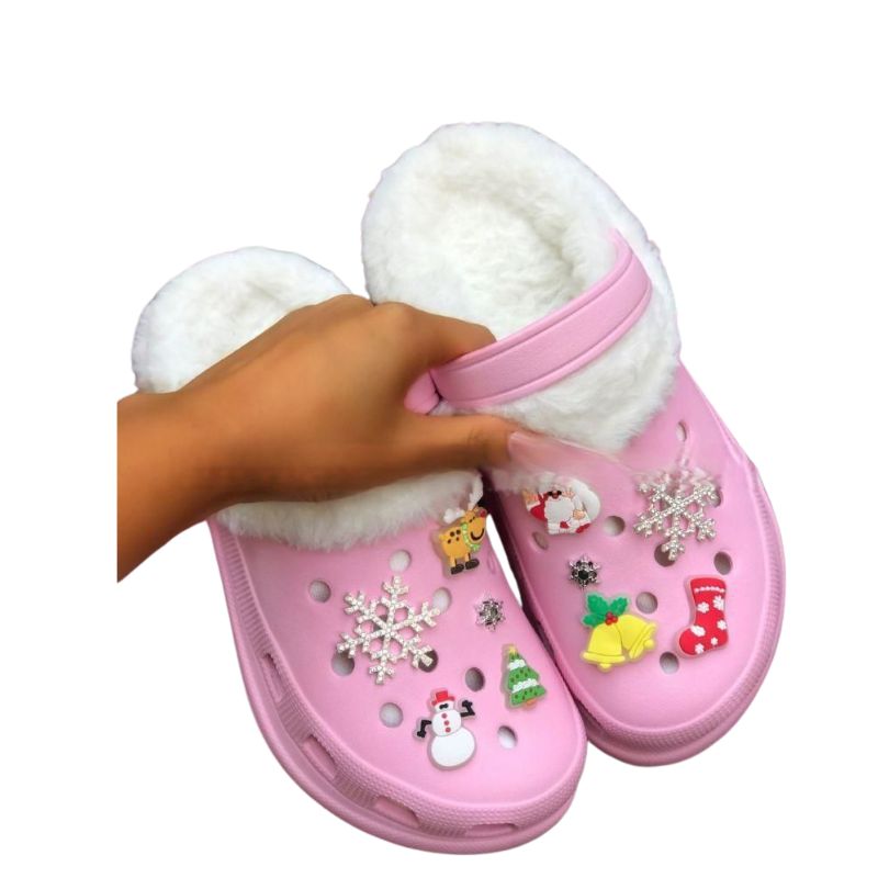 Plush Slippers Crocs pink and black