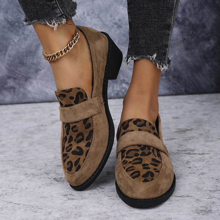 Leopard-Print Coarse-Heeled Pumps