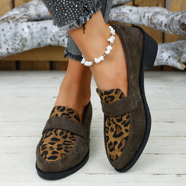 Leopard-Print Coarse-Heeled Pumps