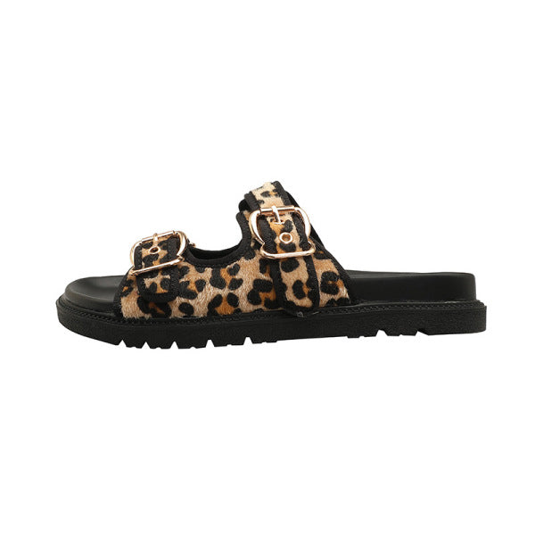 Printed Round Flat Slippers leopard