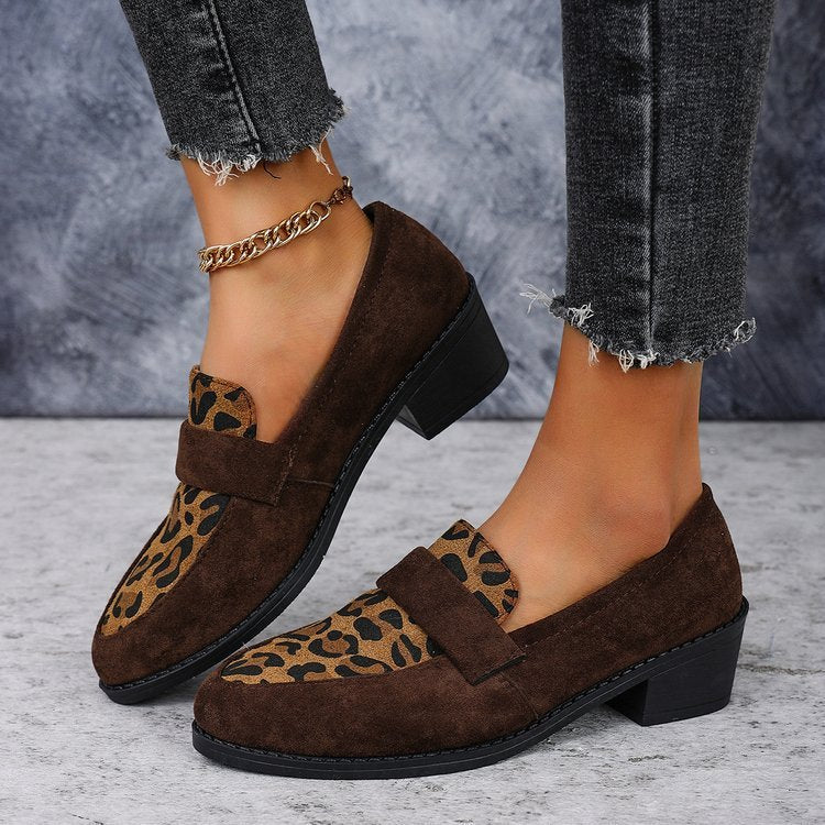 Leopard-Print Coarse-Heeled Pumps