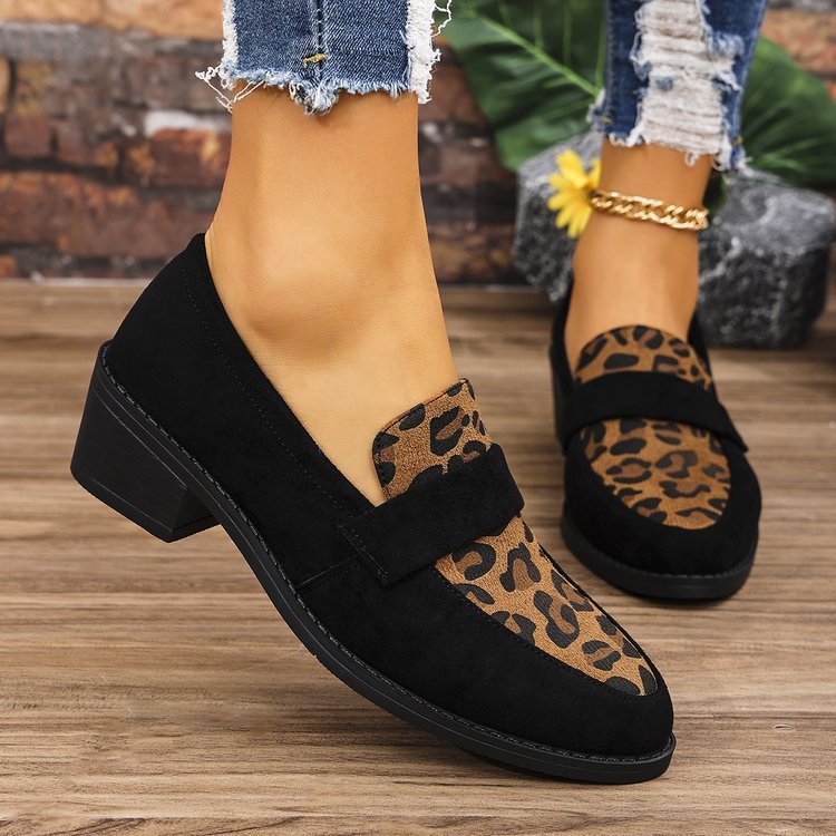 Leopard-Print Coarse-Heeled Pumps
