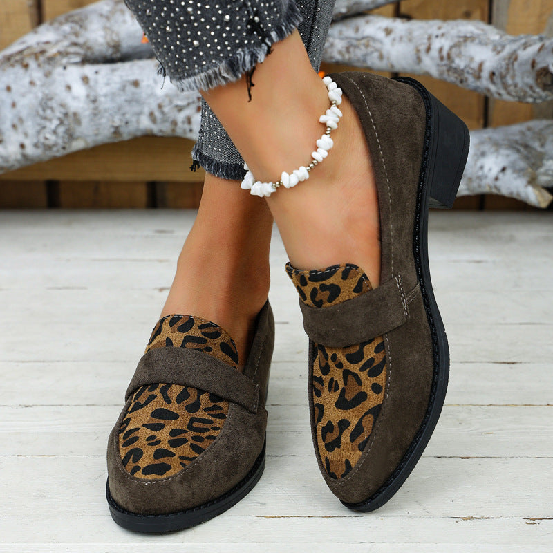 Leopard-Print Coarse-Heeled Pumps